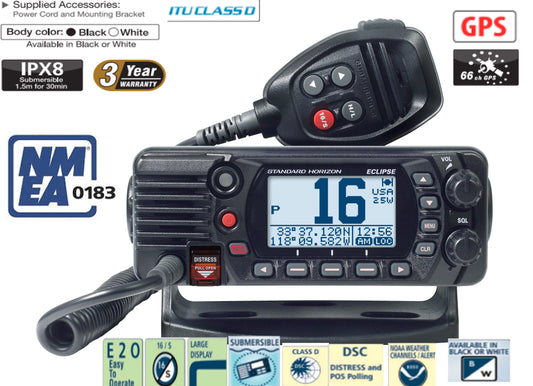 Standard Horizon GX-1410G Black Móvil Marino, Eclipse, Fixed Mount, VHF, 25W, GPS, NMEA0183, IPX8, E20, Canal 16, Clase D DSC, NOAA Precio + iva