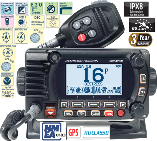 Standard Horizon GX-1800G VHF Marino 66CH 25W Equipo Radio marino Clase D de montaje fijo con GPS, MOB, NMEA0183, GM con DSC, IPX8 Precio + iva