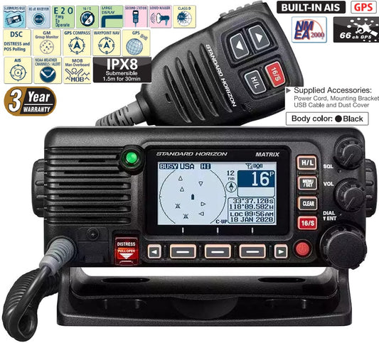 Standard Horizon GX-2410GPS VHF Marino 66CH 25W Móvil Marino Matrix GX2410 negro Fixed Mount VHF 25W Precio + iva