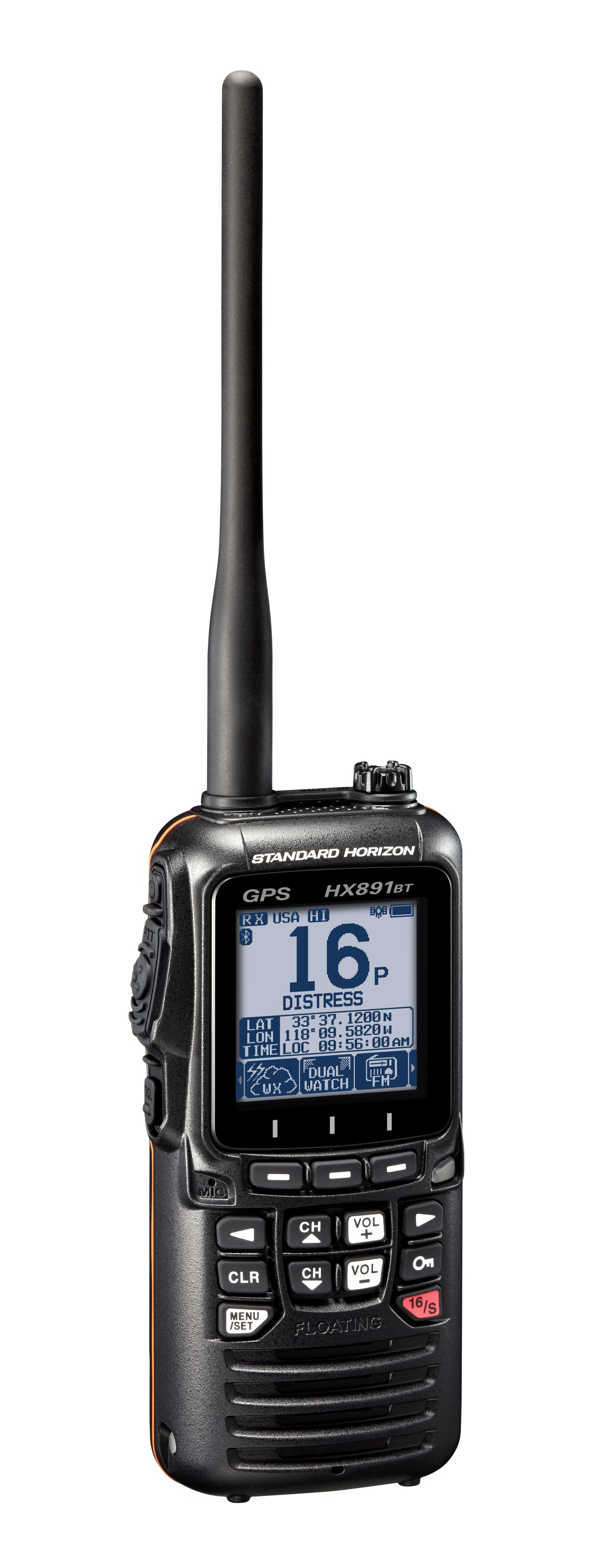 Standard Horizon HX-891BT Solid Black VHF Portátil marino flotante IPX8 DSC Clase H de 6W MIL-STD-810F MOB, Bluetooth, GPS, NOAA, Strobe light Precio + iva