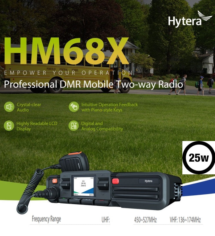 Hytera HM686L UHF 450-527 Mhz 512CH DMR Tier II Analogico 25W Radio móvil digital profesional Low Power 5/25W, DMR Tier II conventional, LCD screen Precio + iva