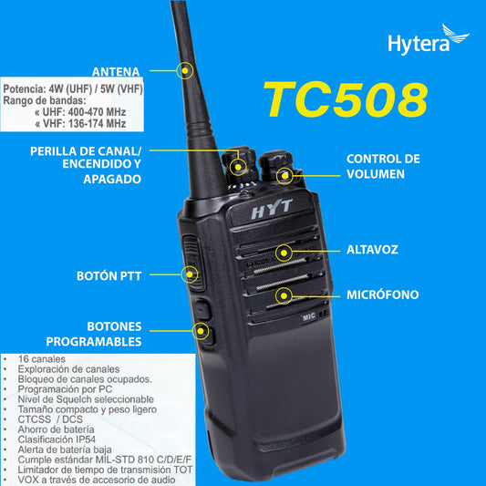 HYT TC-508 UHF 400-470 MHz 16CH Analógico 4W Radio Analogica eficiente,capaz y resistente Precio + iva