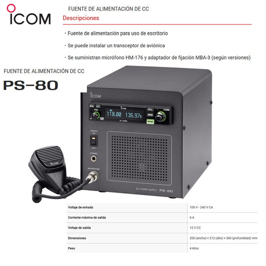 ICOM PS-80 Gabinete con fuente de alimentación CC para radio de banda aérea IC-A220 (Importación 4-6 semanas) Precio +iva