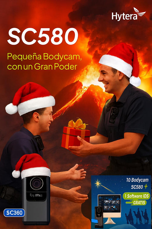 10 Hytera SC580 Bodycam +IDS 64GB y Radio PoC 4G 121°-150° IP68 158gr BT5.1 GPS Wifi Simcard Pre/Post Grabado de vídeo Vídeo Cifrado AES256 12 Horas grabación continua Cumple ley 21659 Precio + iva