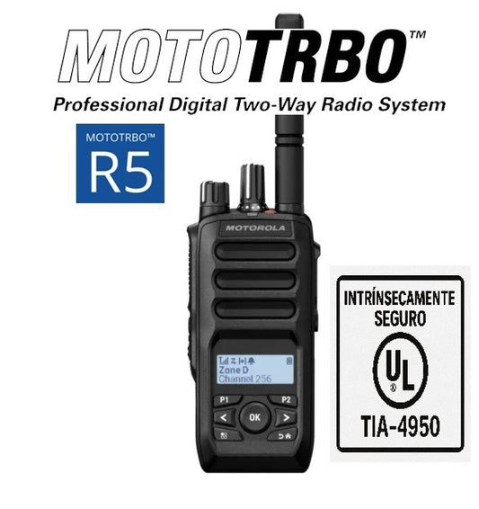 Motorola R5 UL TIA-4950 VHF 136-174 MHz 256CH MOTOTRBO™ 5W Radio portatil Digital DMR Tier II y Analogico LKP con pantalla, Bluetooth, Wifi, Teclado Limitado Precio + iva