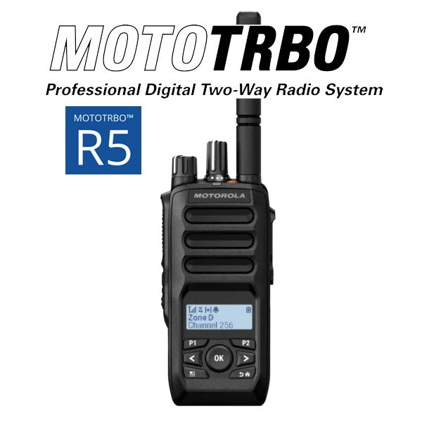 Motorola R5 VHF 136-174 MHz 256CH MOTOTRBO™ 5W Radio portatil Digital DMR Tier II y Analogico LKP con pantalla, Bluetooth, Wifi, GNSS Teclado Limitado Precio + iva