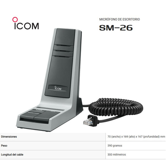 ICOM SM-26 Microfono de sobremesa para equipos móviles y repetidores ICOM (Importación directa 4-6 semanas) Precio + iva
