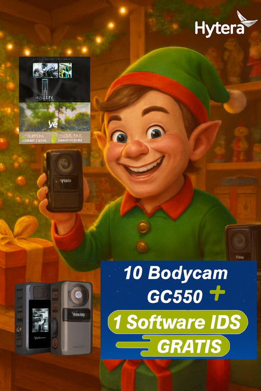 Hytera GC550 (10 unidades) + IDS Bodycam 64GB 150° AES256 USB Tipo C IP67 9hr trabajo continuo CUMPLE Ley 21659 Seguridad Privada Precio + iva