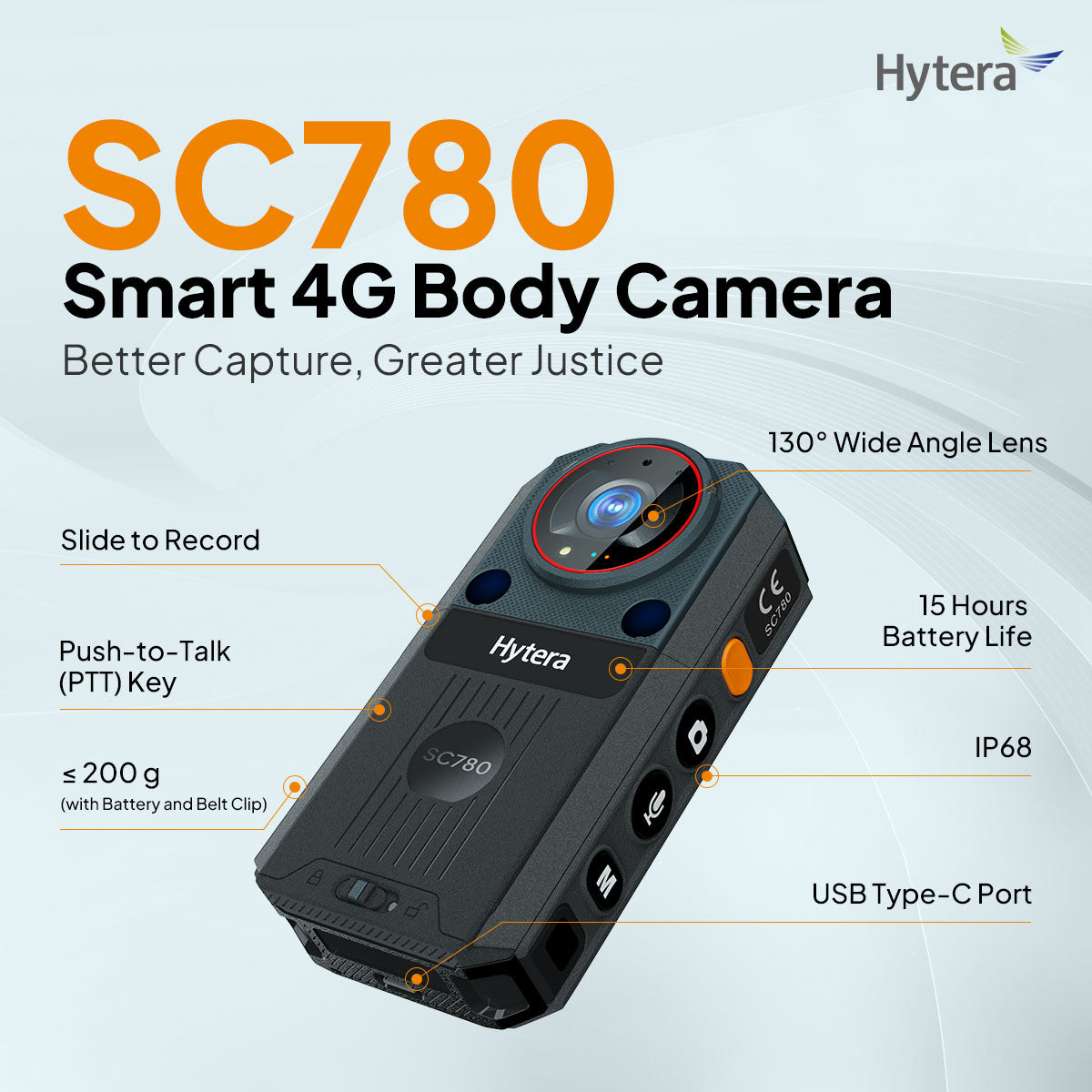 Hytera SC780 Bodycam 4G LTE y Radio PoC ptt sobre celular ideal para nueva ley de seguridad 21659 sobre guardias y vigilantes matriz de riesgo medio alto Precio + iva