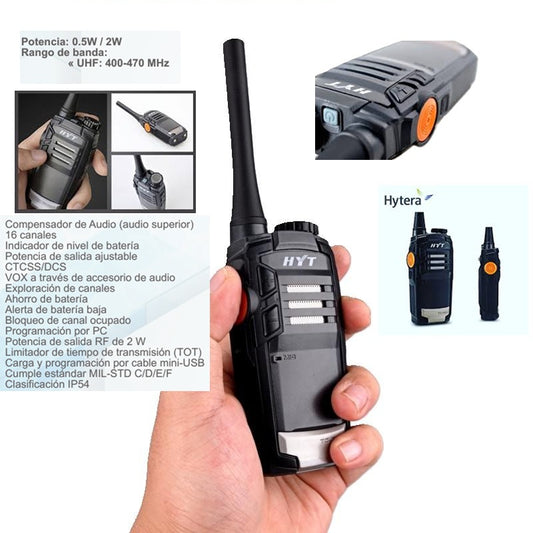 HYT TC-320 UHF 400-470 MHz 16CH Analogico 2W Radio bidireccional portátil análogo 1 botón práctico y ergonómico "Less is More" Precio + iva
