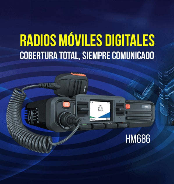 Hytera HM686L UHF2 450-527 Mhz 512CH DMR Tier II Analogico 25W Radio móvil digital profesional Low Power 5/25W, GPS,BT,DMR Tier II conventional, LCD screen Precio + iva