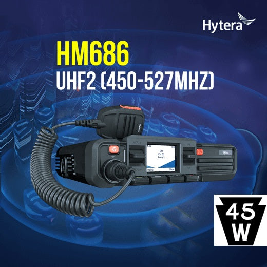 Hytera HM686H UHF2 450-527MHz 512CH DMR Tier II Analogico 45W Radio móvil digital profesional High Power 5/45W LCD screen Precio + iva